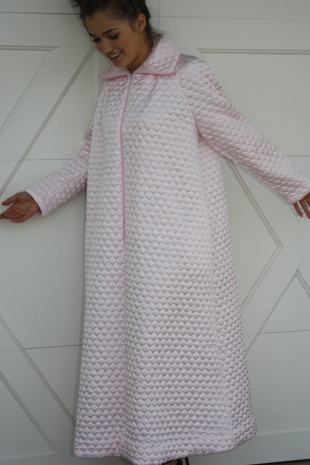 1950's 1960's Vintage Satin Quilted Robe Pink Medium Etsy