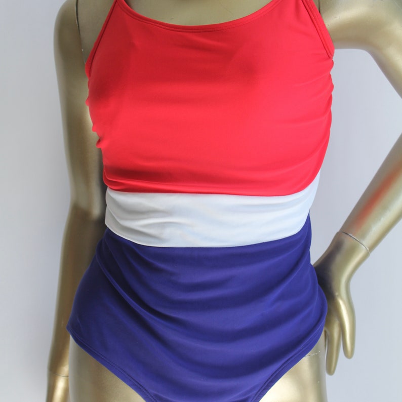 Red White and Blue One Piece Bathing Suit 1980's image 2