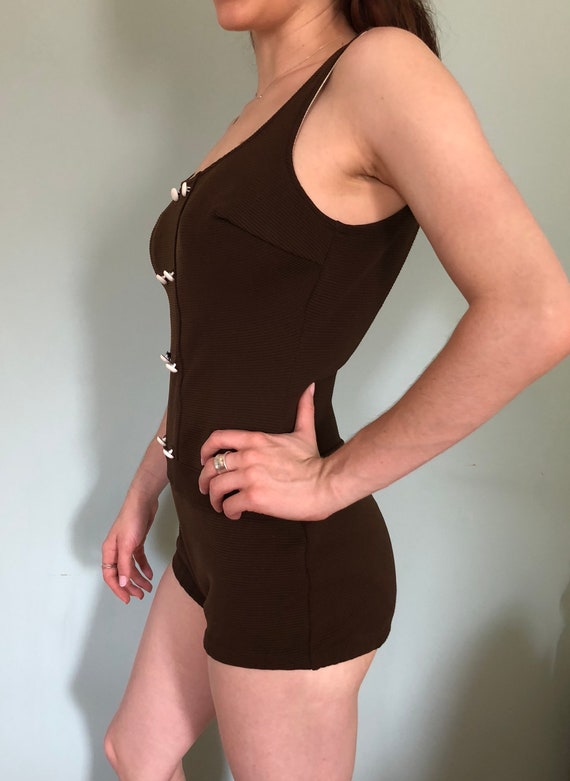 Brown One Piece Bathing Suit 1960's Medium