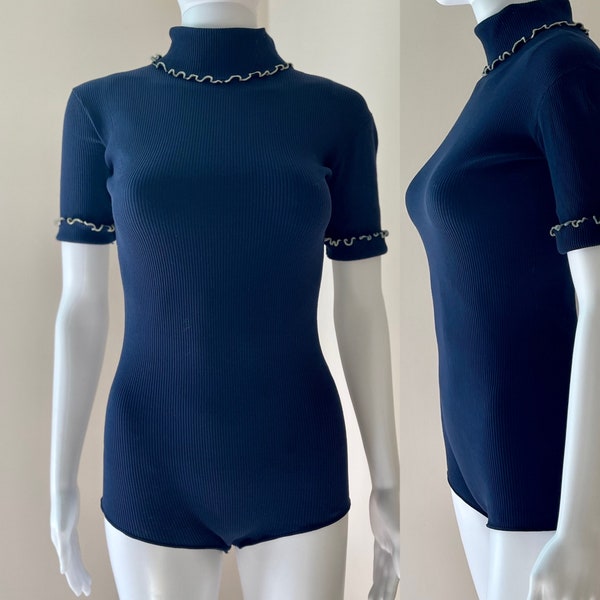 Navy Blue Bodysuit 1970's Medium