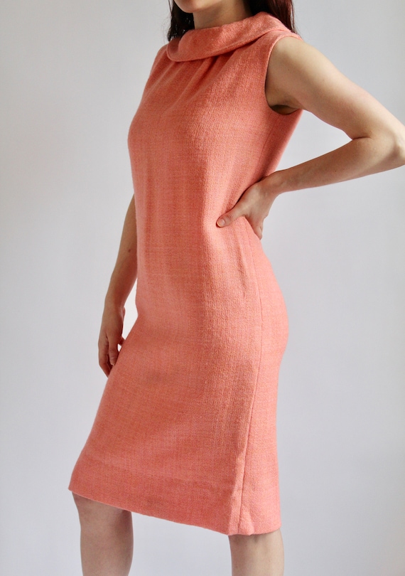 Handmade Tweed Look Spring Summer Dress in Peach S