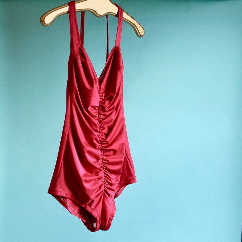 Retro Red One Piece Bathing Suit fit M/L 1960's image 2