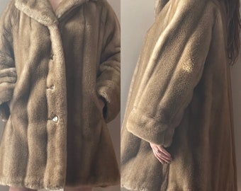 A-Line Faux Fur Coat 1960's Golden Brown M - XL