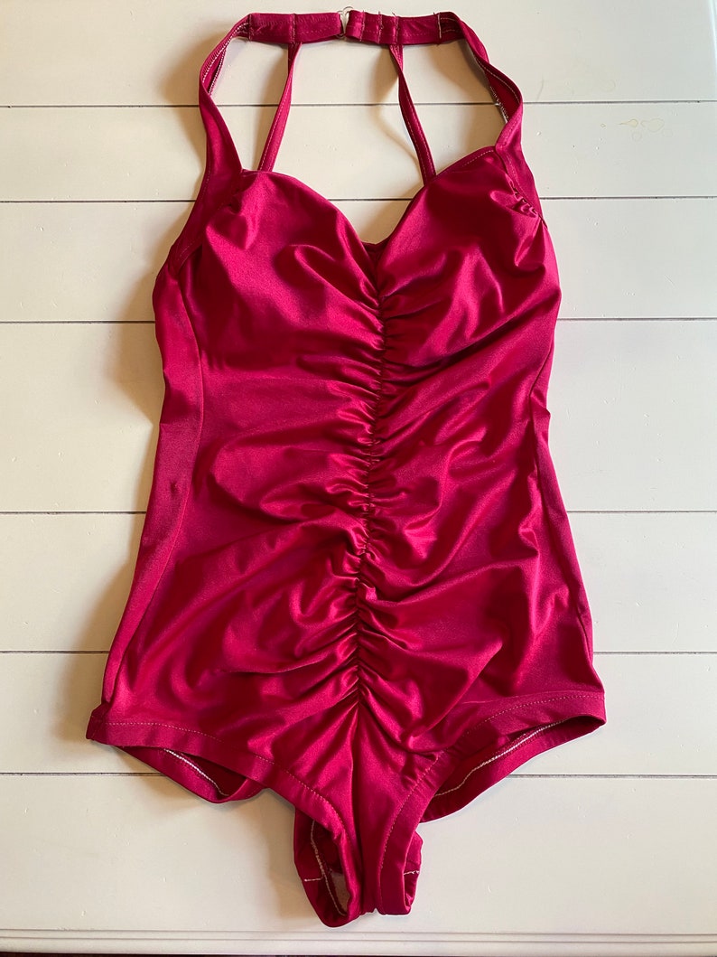 Retro Red One Piece Bathing Suit fit M/L 1960's image 1