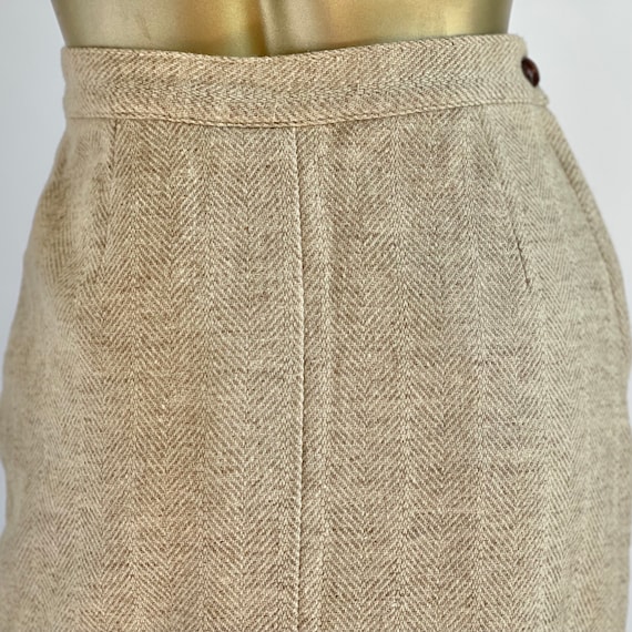 Gorgeous 1970's Herringbone Wool Pencil Skirt Tan… - image 6