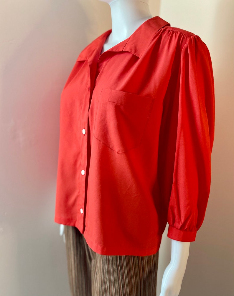 Oversized Red Blouse fits S L 1980's image 5