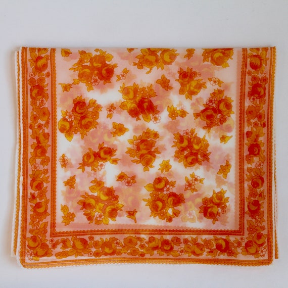 Floral 1970's Chiffon Scarf with Orange and Yello… - image 3