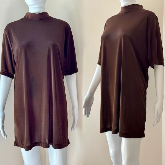 1970's Chocolate Brown Mini Dress XL