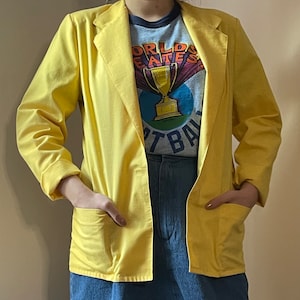 1980&#39;s Bright Yellow Linen Look Blazer S/M