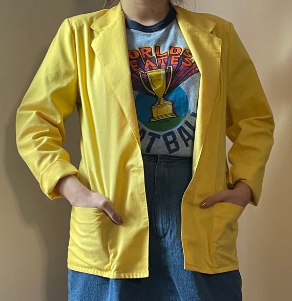 1980's Bright Yellow Linen Look Blazer S/M