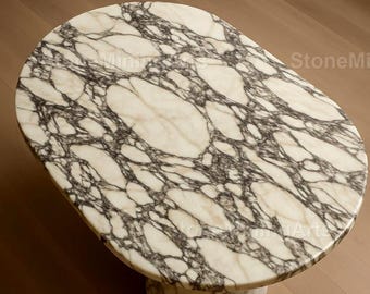 高級オーバル大理石テーブルトップ - 大胆な縞模様の天然石スラブ、ダイニング、オフィス、コーヒーテーブル、モダンなインテリア装飾テーブルに最適な大理石の表面