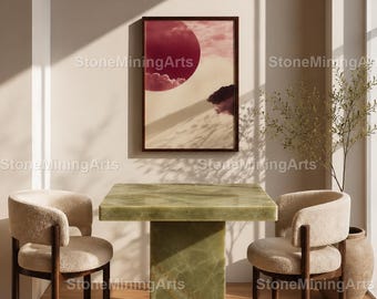 Square Green Onyx Dining Table | Luxury Marble Pedestal Dining Table | Modern Stone Dining Room Furniture | Square Marble Pedestal Table top