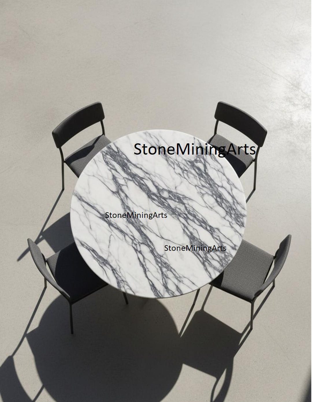 Round White Marble Dining Table Top With Bold Grey Veins• Luxury ...