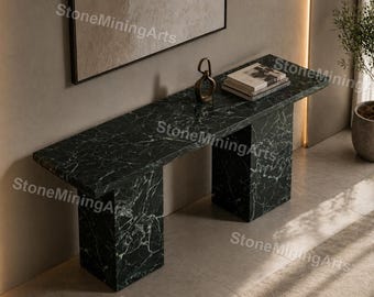Mesa consola de mármol verde de lujo – Mesa de entrada de piedra esmeralda oscura – Mesa minimalista moderna – Muebles modernos de mármol hechos a mano para el recibidor