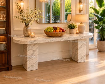 Carrara Calacatta Marmor Konsolentisch | Handgemachter Stein Eingangsbereich | Moderne Luxus Möbel