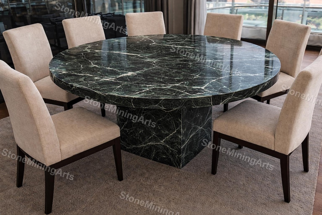 Round Black Spider Marble Dining Table | Luxury Black Stone Table With ...