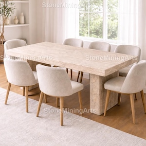 Rektangulärt matbord i travertin Modernt stenbord med dubbel piedestal Naturligt modernt lyxigt rektangulärt matbord i sten |