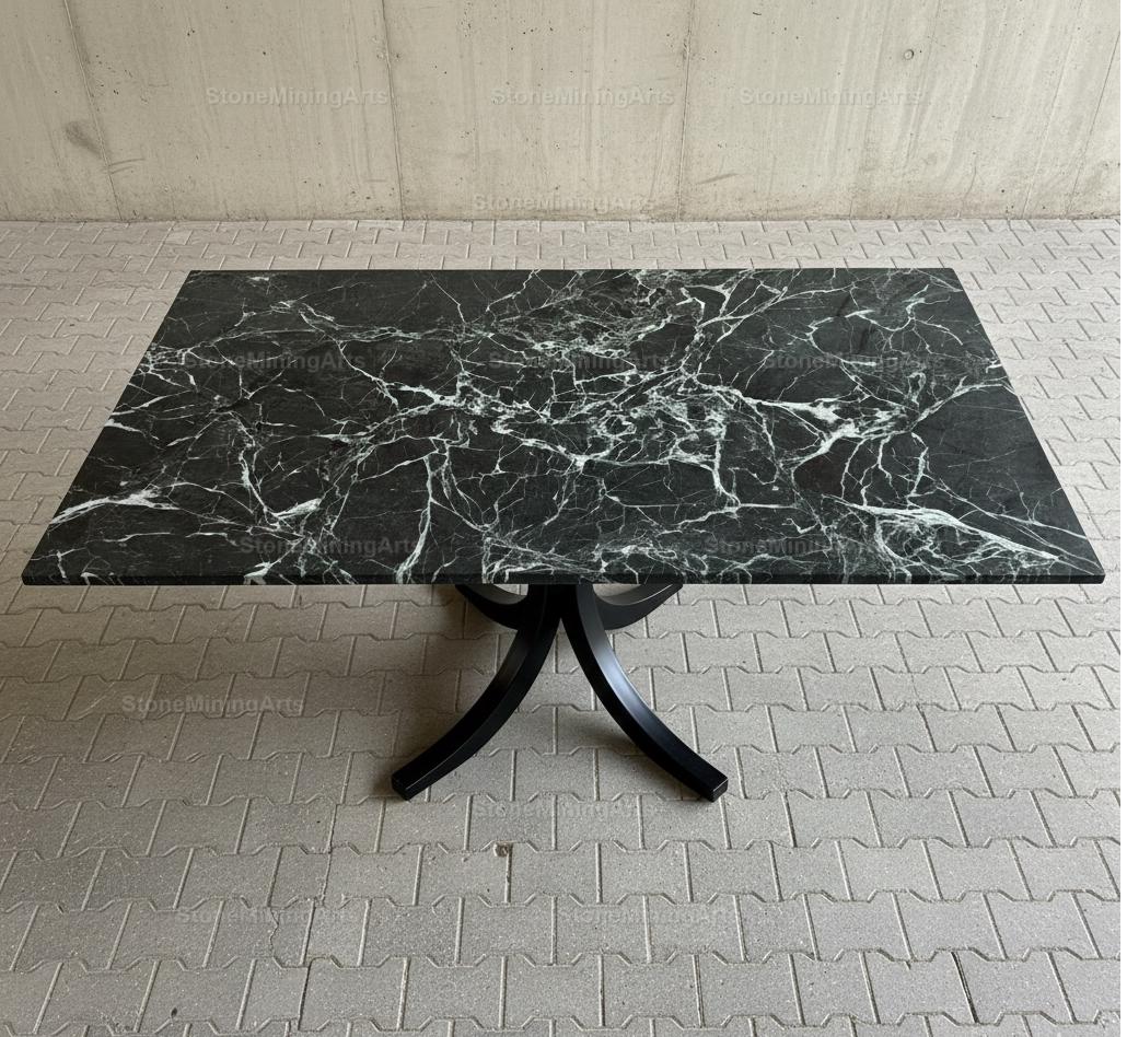 Rectangular Black Marble Dining Table, Black Marble Dining Table With ...