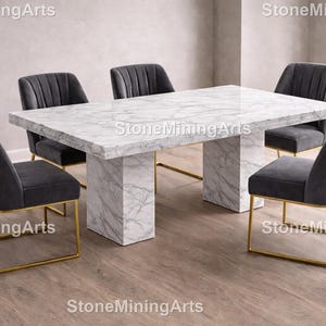 White Marble Dining Table Top | Rectangular Natural Stone Table | Modern European Luxury Furniture table top | Custom White Marble Table Top