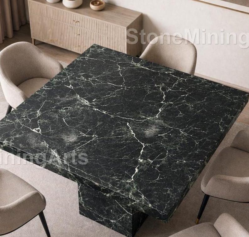 Modern Black Spider Marble Dining Table – Square Nero Marquina Style ...