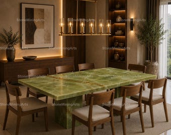 Luxury Green Onyx Dining Table | Handmade Natural Stone Dining Table | Modern Oval Marble Table | Luxury Dining Furniture Oval Dining Table