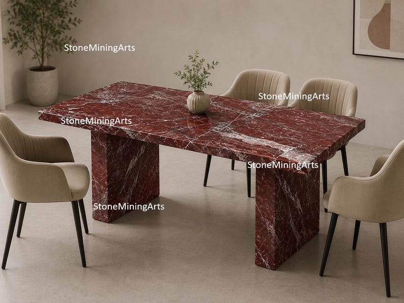 Rosso Levanto Marble Dining Table | Deep Red Natural Stone Rectangular ...