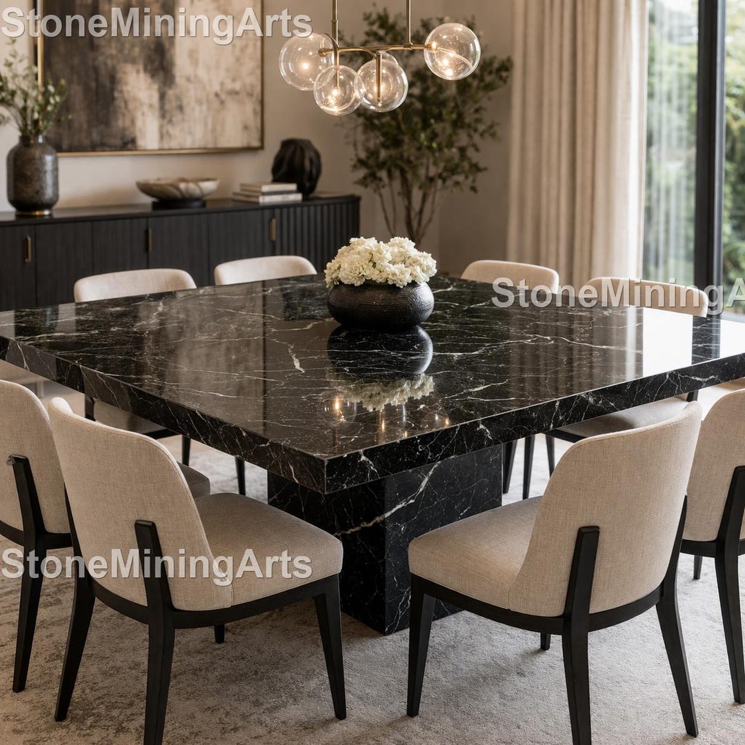 Black Marble Dining Table Square | Luxury Stone Dining Table | Modern ...