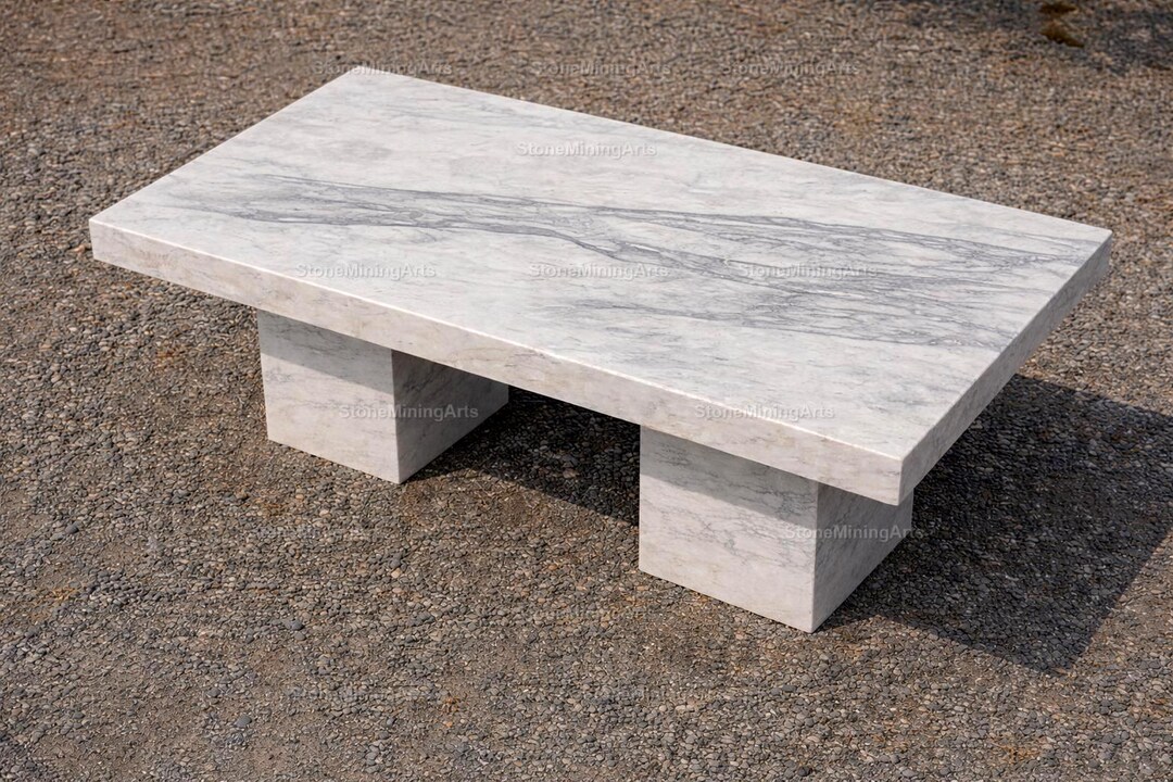 Rectangular White Marble Dining Table Top | Soft Grey Veined Natural ...