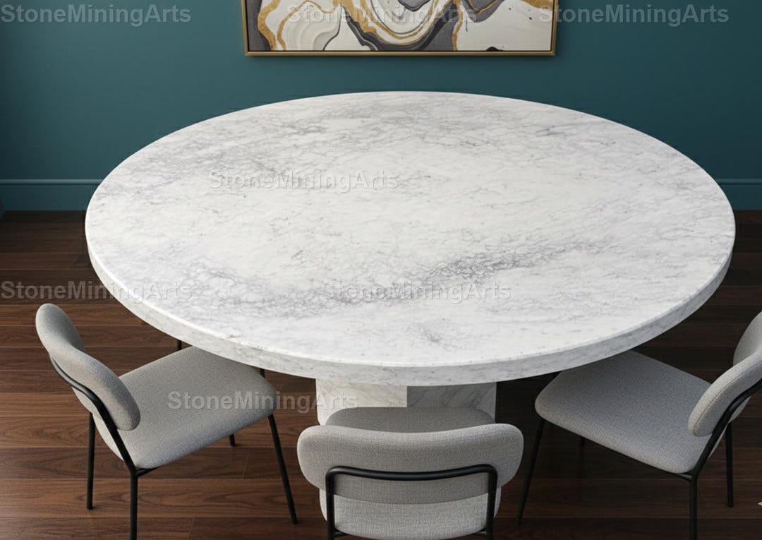 Round White Marble Dining Table Stone Pedestal Modern Luxury Marble ...
