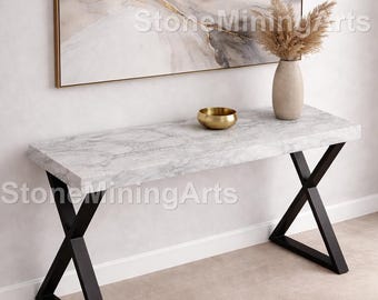 Mesa consola minimalista de mármol blanco, mesa de entrada moderna, mesa de pasillo de piedra industrial, mesa de sofá de mármol de lujo y mesa de piedra natural.