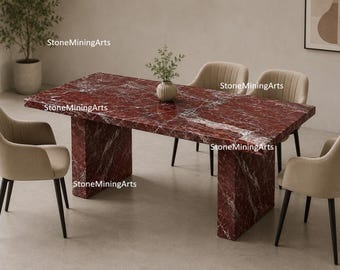 Rosso Levanto Marble Dining Table | Deep Red Natural Stone Rectangular Table | Luxury Kitchen & Conference Table | Custom Marble Furniture