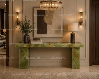 Luxury Green Onyx Console Table | Modern Stone Entryway Table | Handmade Onyx Hallway Furniture Green Onyx Console Table |Green Onyx Table