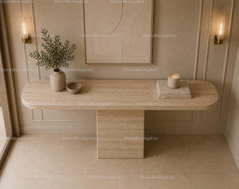 Luxury Travertine Console Table | Modern Stone Entryway Table | Minimalist Beige Travertine Hallway Console Handmade Travertine Console top|