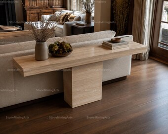 Luxury Travertine Entryway Table | Minimalist Stone Console Table | Handmade Home Furniture Stone Console Table |Travertine Console Table |
