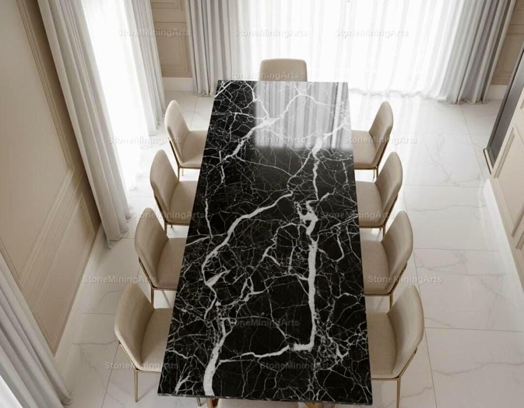 Black Marble Dining Table Top| Rectangular Natural Stone Table With ...