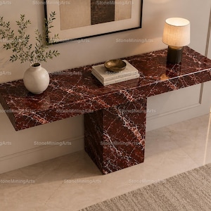 Rosso Levanto Marble Waterfall Console Table | Luxury Red Stone Furniture, Modern Entryway Accent