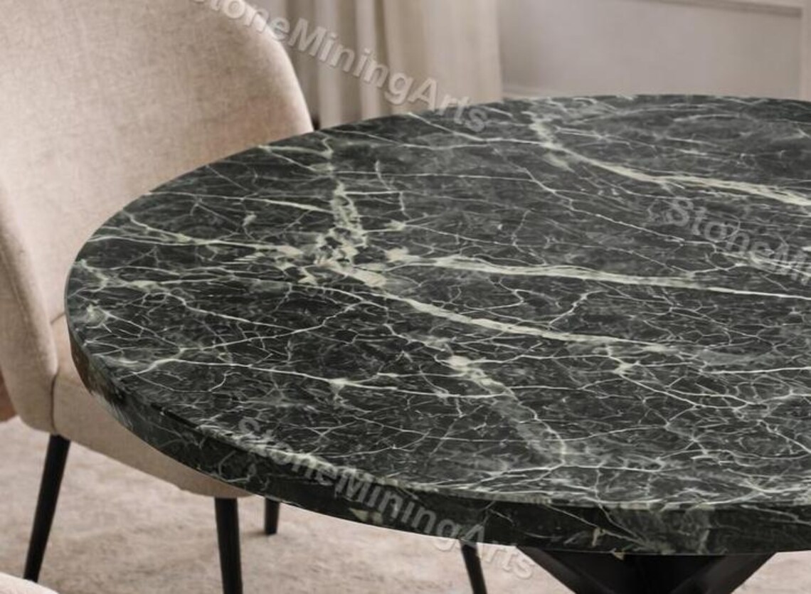 Round Black Marble Dining Table With Spider Metal Base | Luxury Natural ...