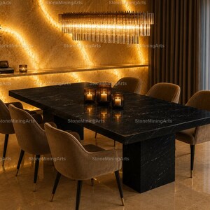 Black Spider Marble Dining Table | Luxury Nero Marquina Stone Table | Modern Rectangular Marble Dining Table | Handmade Luxury Furniture