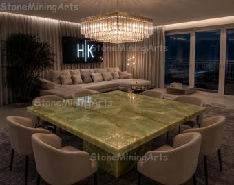 Luxury Green Onyx Dining Table, Square Stone Dining Table, Natural Onyx  Table, Modern & Luxury  Marble Dining Table, Custom Furniture