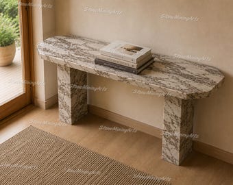 Luxury Calacatta Marble Console Table | Modern Stone Entryway Table | Handmade Hallway Furniture Calacatta Marble Console Table | Stone top|