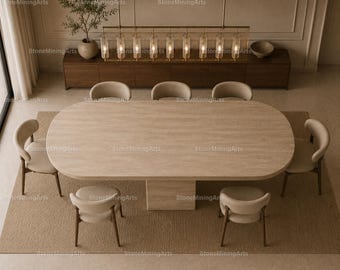 Luxury Travertine Oval Dining Table | Modern Stone Dining Table | Sculptural Pedestal Marble Table | Luxury Oval Travertine Dining Table |