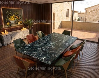 Luxury Verde Guatemala Marble Dining Table Top  Dark Green Marble Table Custom Rectangular Stone Table top Modern Dining Room furniture