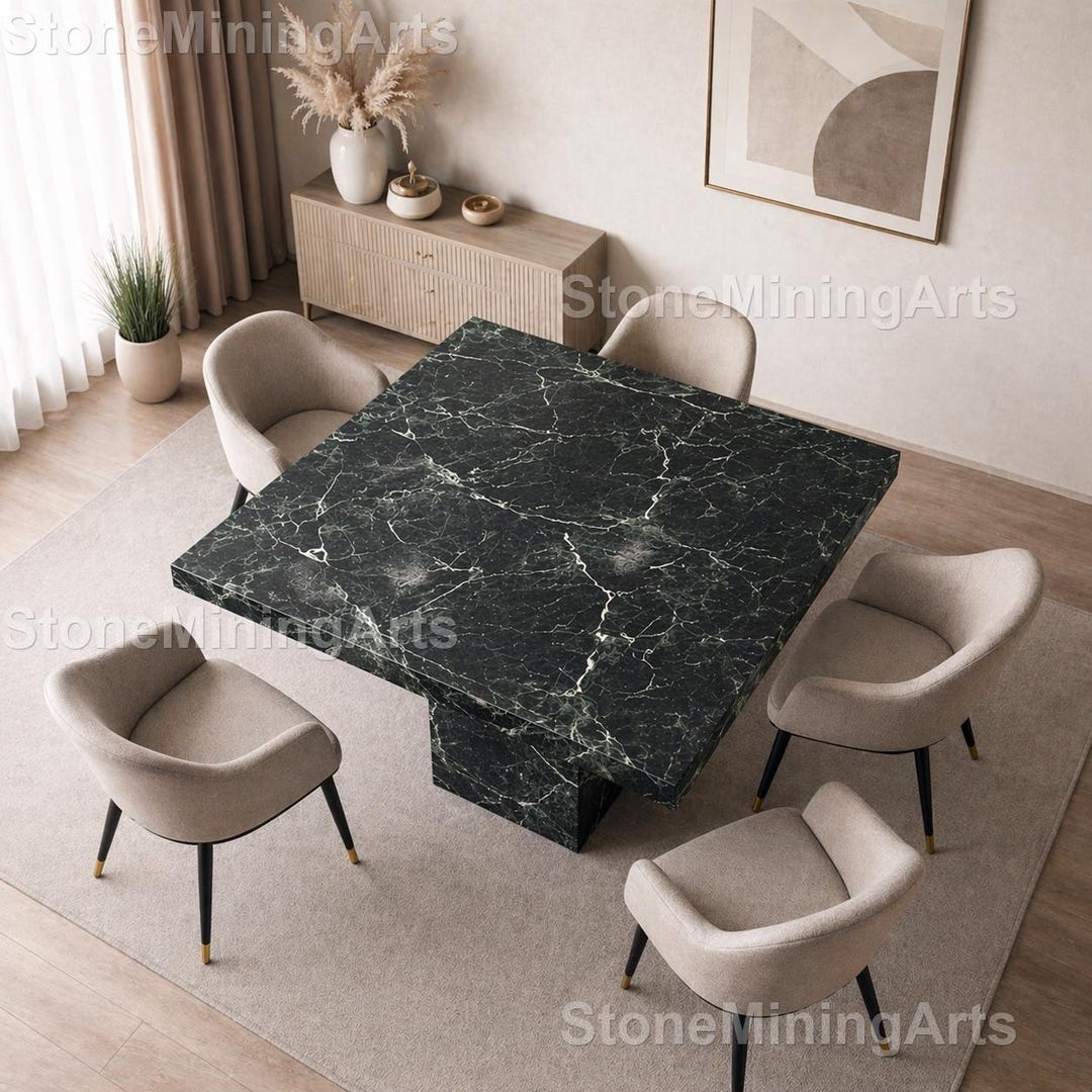Modern Black Spider Marble Dining Table – Square Nero Marquina Style ...