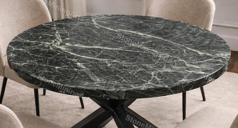 Round Black Marble Dining Table With Spider Metal Base | Luxury Natural ...