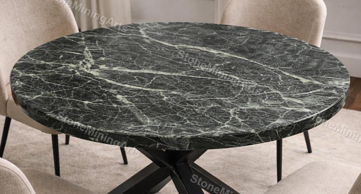 Round Black Marble Dining Table With Spider Metal Base | Luxury Natural ...