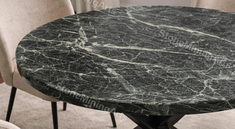 Round Black Marble Dining Table With Spider Metal Base | Luxury Natural ...