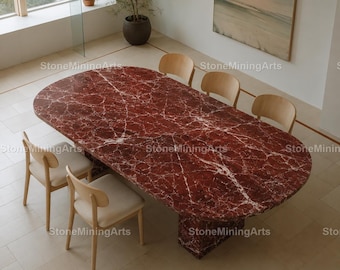 Rosso Levanto Oval Dining Table | Luxury Red Marble Dining Table | Sculptural Pedestal Furniture Luxury Rosso Levanto Dining Table | top