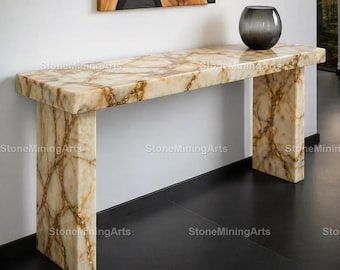 Luxury Honey Onyx Console Table | Handmade Natural Stone Entryway Table | Modern Marble Sofa Table Luxury Natural Honey Onyx Console Table |