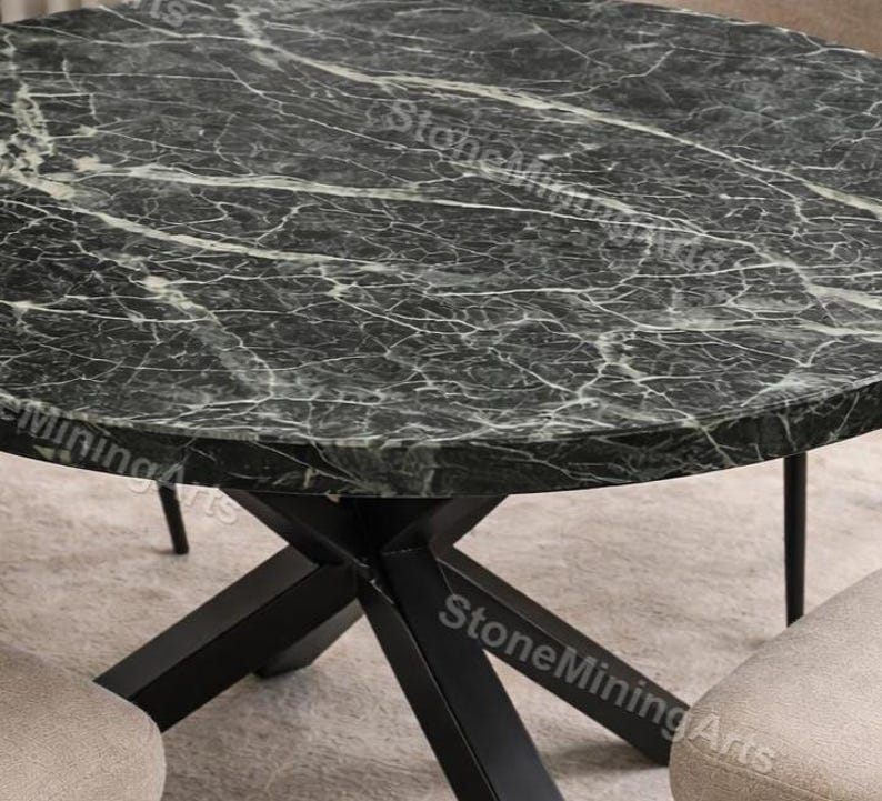 Round Black Marble Dining Table With Spider Metal Base | Luxury Natural ...