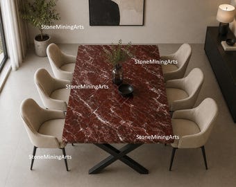Rosso Levanto Marble Dining Table Top | Burgundy Marble Tabletop | Luxury Rectangular Marble Slab | Custom Size Natural Stone Table Top